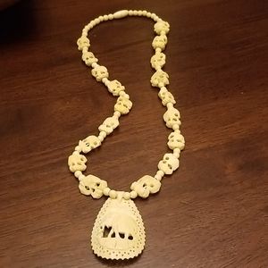 Vtg. Carved Elephant Necklace